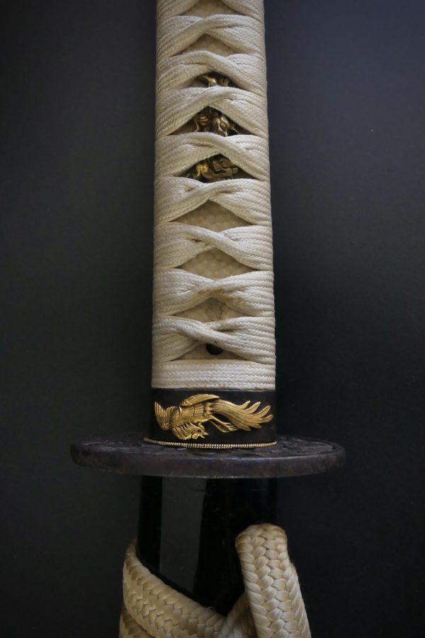Wakizashi long de samouraï en acier Tamahagane Période Edo (détail)