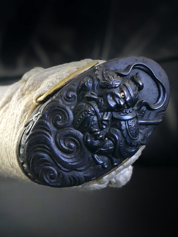 Wakizashi long de samouraï en acier Tamahagane Période Edo (détail)