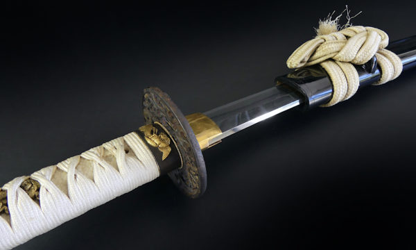 Wakizashi long de samouraï en acier Tamahagane Période Edo (détail)