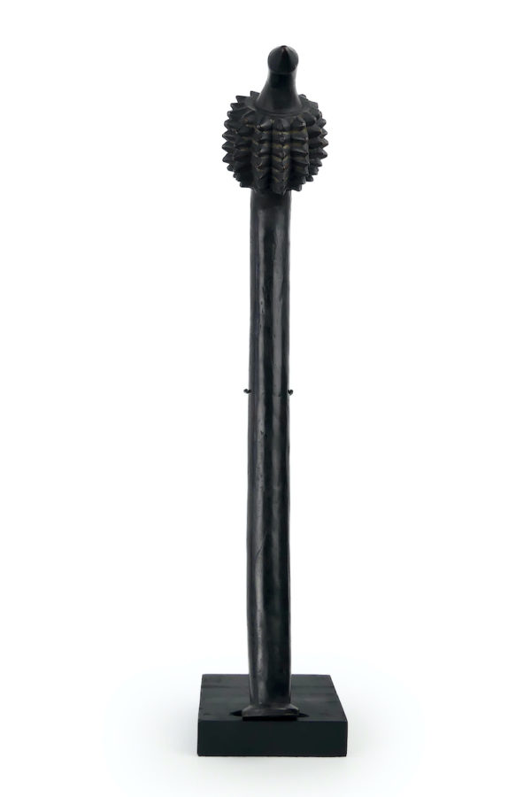 Large massue Totokia fidjienne en bois dur sur socle (face)