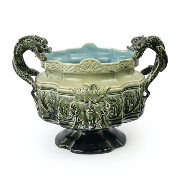 Grande jardinière antique art nouveau en céramique émaillée (face)
