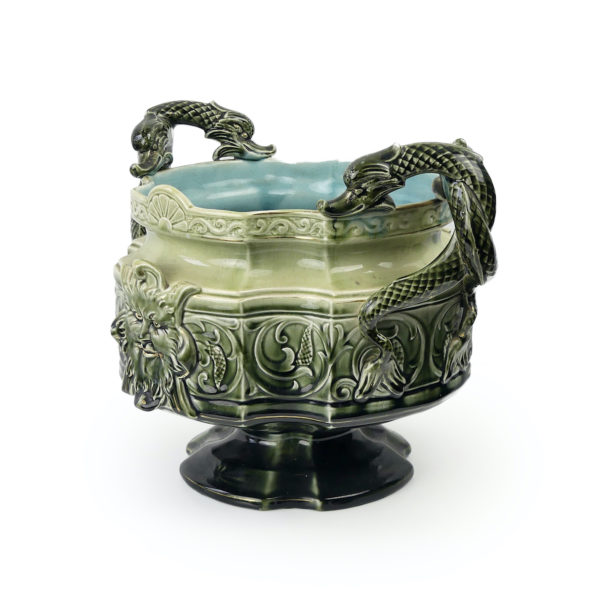 Grande jardinière antique art nouveau en céramique émaillée (3/4)