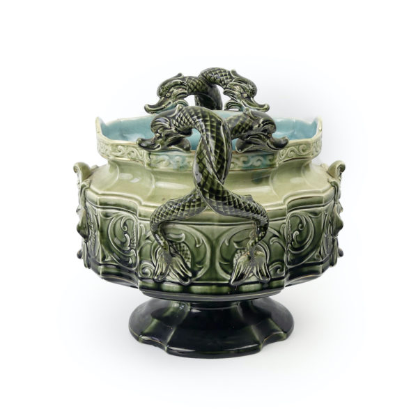 Grande jardinière antique art nouveau en céramique émaillée (profil)