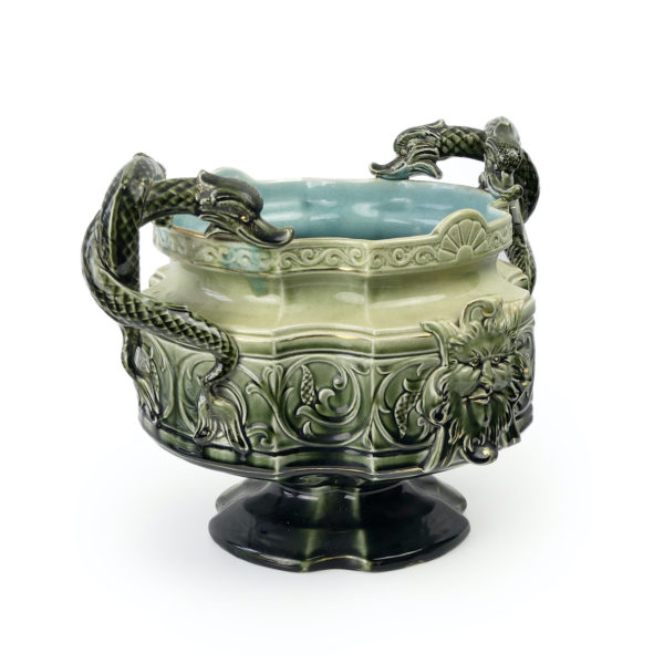 Grande jardinière antique art nouveau en céramique émaillée (3/4)