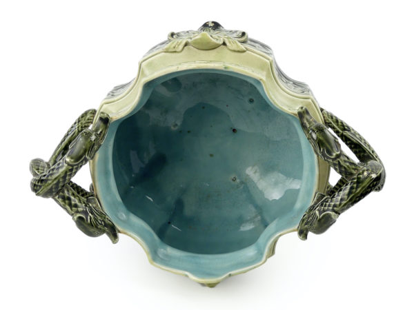 Grande jardinière antique art nouveau en céramique émaillée (dessus)