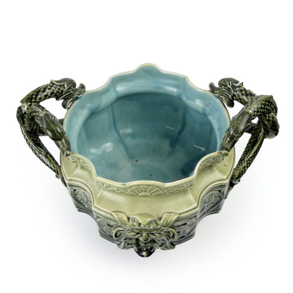Grande jardinière antique art nouveau en céramique émaillée (dessus)