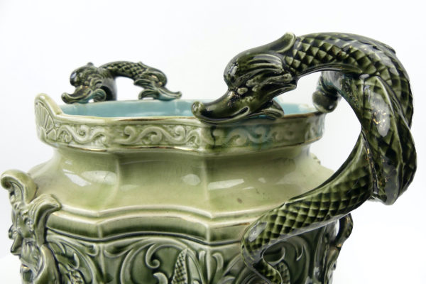 Grande jardinière antique art nouveau en céramique émaillée (détail)