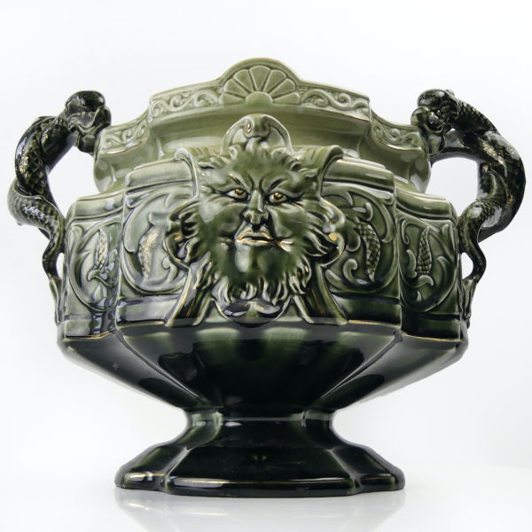 Grande jardinière antique art nouveau en céramique émaillée (face)
