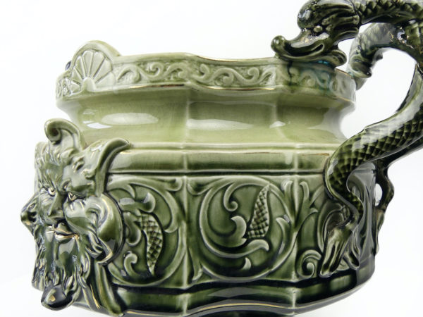 Grande jardinière antique art nouveau en céramique émaillée (détail)