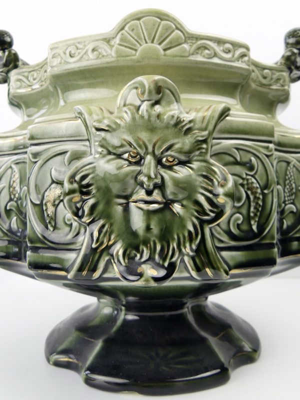 Grande jardinière antique art nouveau en céramique émaillée (détail)