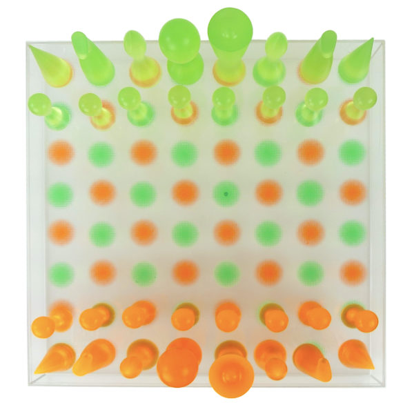 Jeu d'échecs design Karim Rashid orange et vert 2001 (dessus)