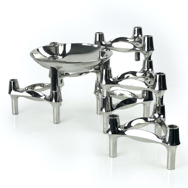6 bougeoirs tripodes modulables et 1 coupelle Fritz Nagel