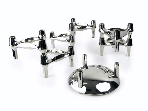 6 bougeoirs tripodes modulables et 1 coupelle Fritz Nagel