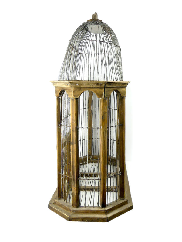 Grande cage à oiseaux espagnole ancienne artisanale (profil)