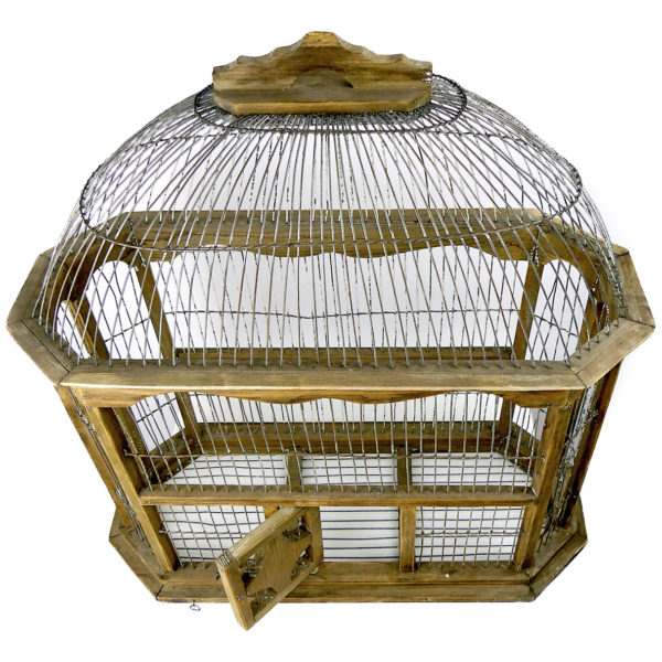 Grande cage à oiseaux espagnole ancienne artisanale (dessus ouverte)