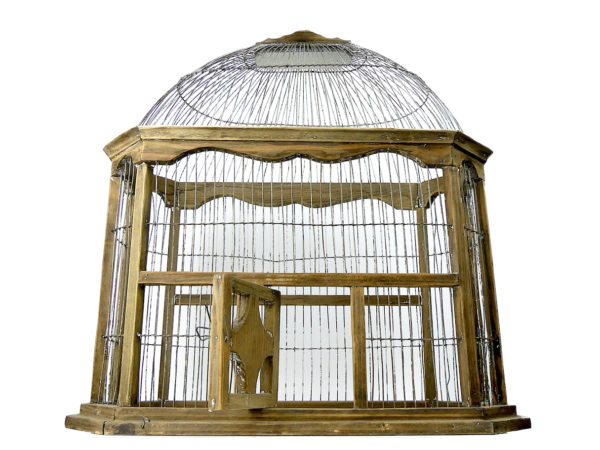 Grande cage à oiseaux espagnole ancienne artisanale (face ouverte)