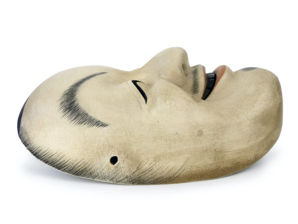 Masque Enmei-Kanja signé Yōun en bois Shōwa (profil)