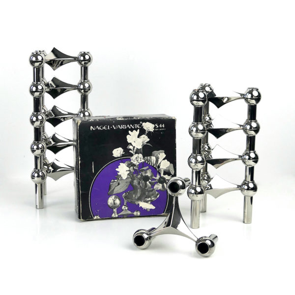 Set de 10 bougeoirs modulables tripodes et coupelle Fritz Nagel