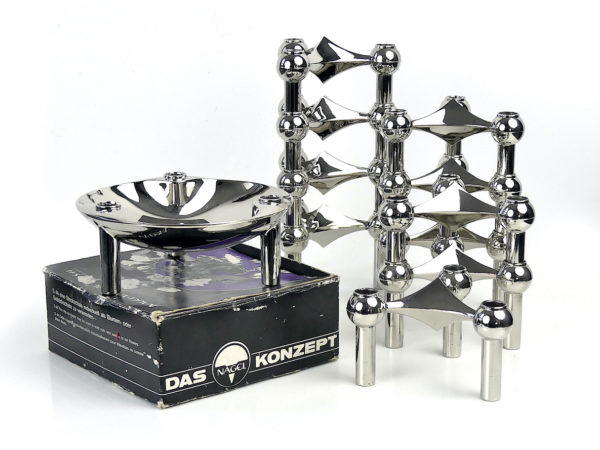 Set de 10 bougeoirs modulables tripodes et coupelle Fritz Nagel