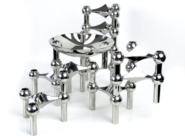 Set de 10 bougeoirs modulables tripodes et coupelle Fritz Nagel