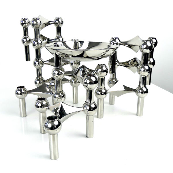 Set de 10 bougeoirs modulables tripodes et coupelle Fritz Nagel