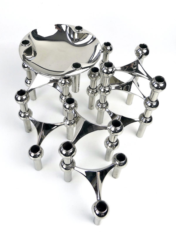Set de 10 bougeoirs modulables tripodes et coupelle Fritz Nagel (dessus 3/4)