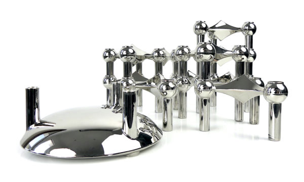 Set de 10 bougeoirs modulables tripodes et coupelle Fritz Nagel (face)