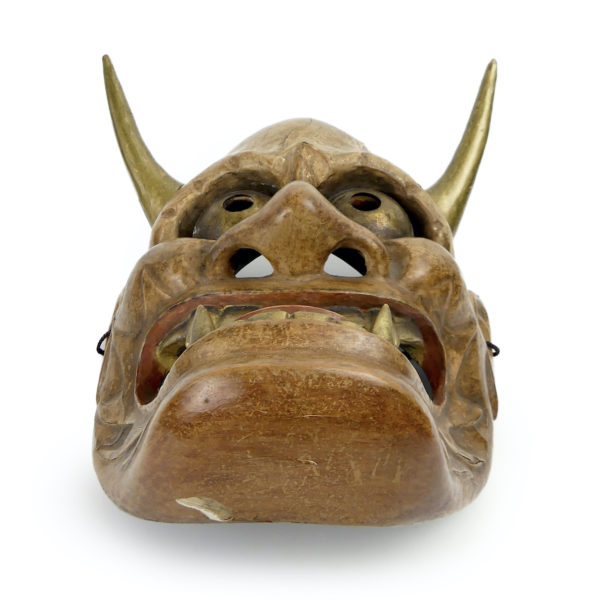 Masque Hannya rare et prestigieux en bois léger (dessous)