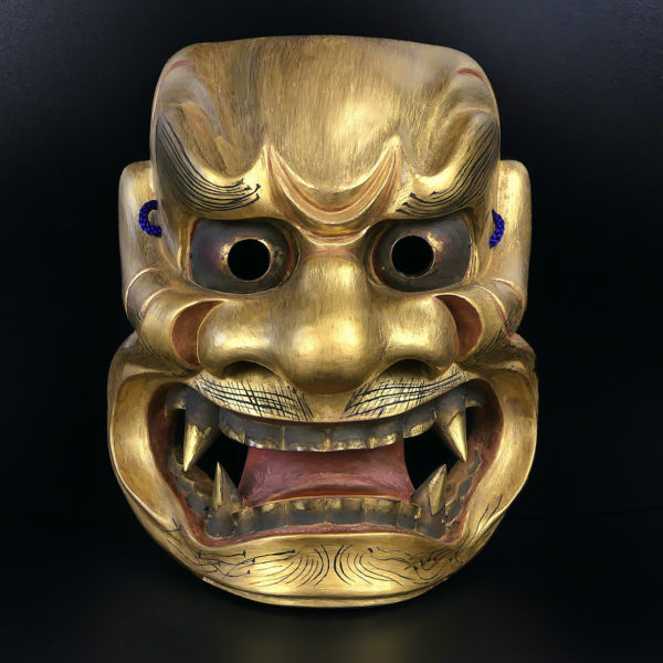 Masque doré Shishiguchi Gueule de lion du théâtre nô Ère Shōwa (face)