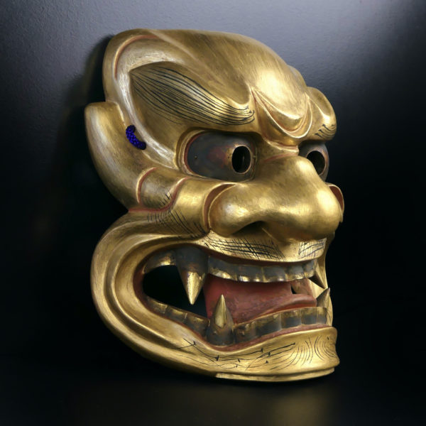 Masque doré Shishiguchi Gueule de lion du théâtre nô Ère Shōwa (3/4)
