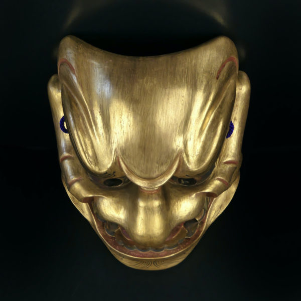 Masque doré Shishiguchi Gueule de lion du théâtre nô Ère Shōwa (dessus)