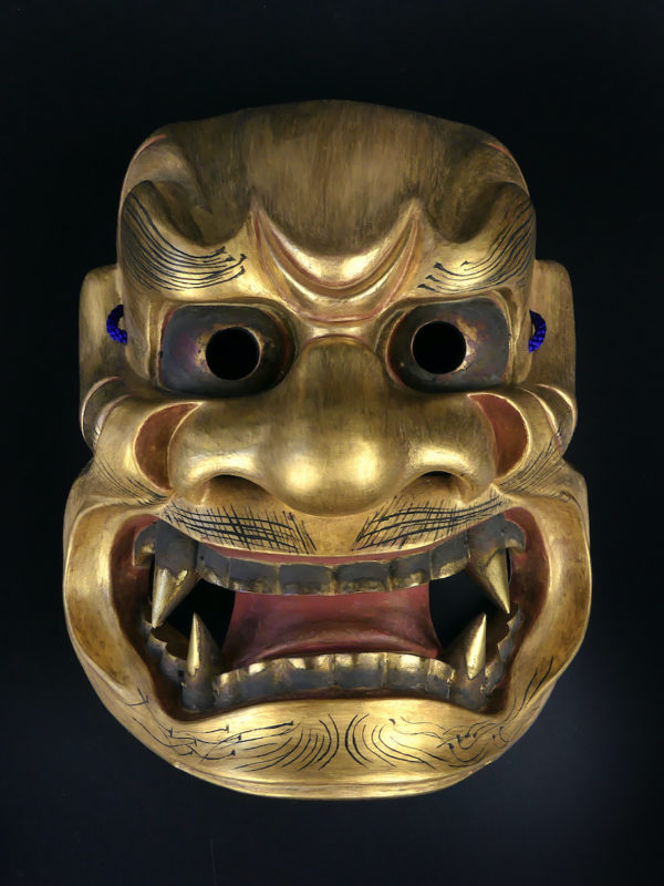 Masque doré Shishiguchi Gueule de lion du théâtre nô Ère Shōwa (face)