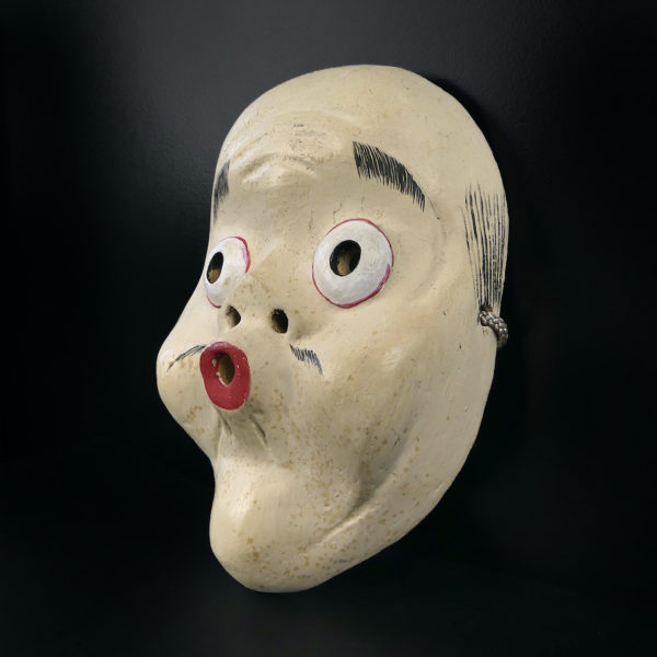 Masque Hyottoko clown du dengaku signé Meguro Masao (3/4)
