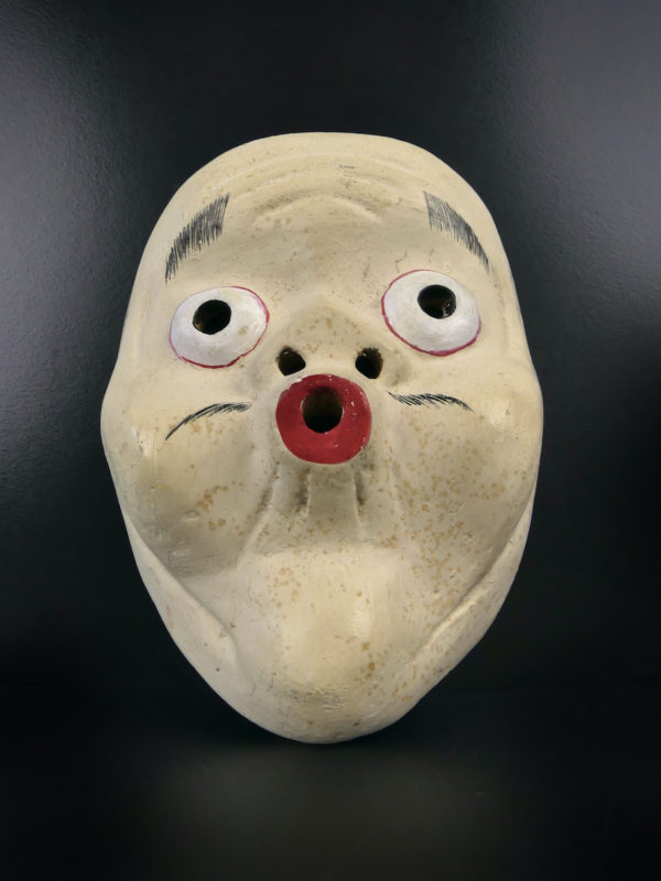 Masque Hyottoko clown du dengaku signé Meguro Masao (dessous)