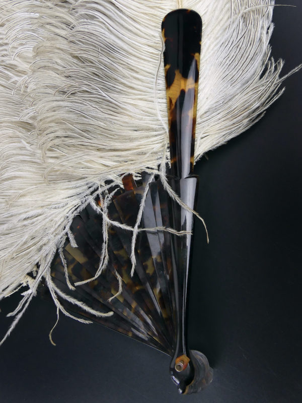 Éventail d’effeuilleuse en plumes d’autruche sur monture écaille (détail)