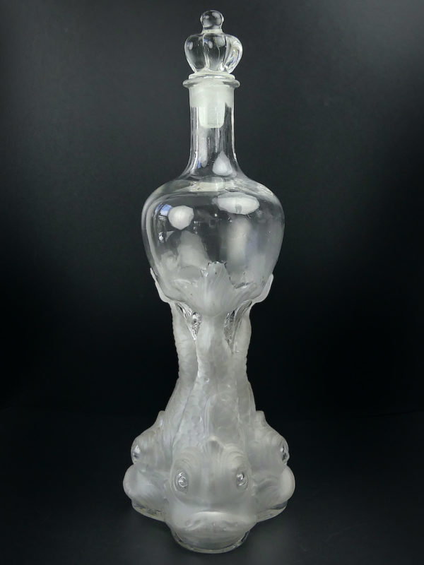 Bouteille carafe Legras 3 poissons en verre soufflé bouche avec bouchon (face)