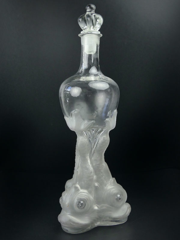 Bouteille carafe Legras 3 poissons en verre soufflé bouche avec bouchon (3/4)