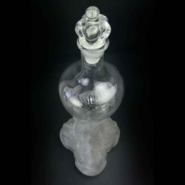 Bouteille carafe Legras 3 poissons en verre soufflé bouche avec bouchon (dessus)