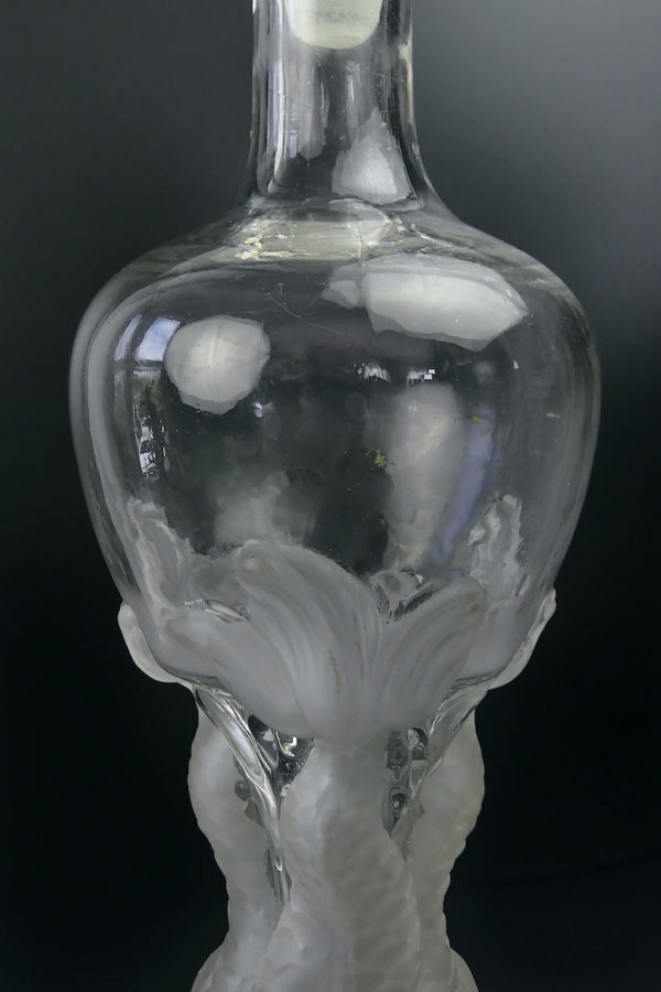 Bouteille carafe Legras 3 poissons en verre soufflé bouche avec bouchon (détail)