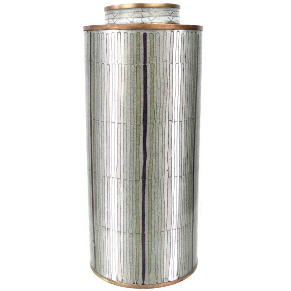 Pot à thé bambou vert de gris en cloisonné Fabienne Jouvin (face)