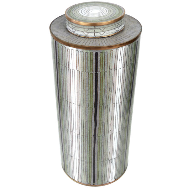 Pot à thé bambou vert de gris en cloisonné Fabienne Jouvin (face)