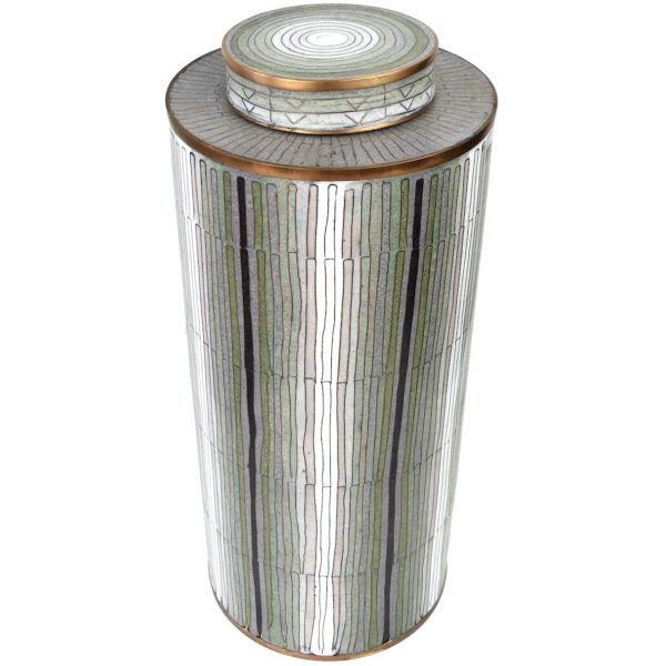 Pot à thé bambou vert de gris en cloisonné Fabienne Jouvin (face)