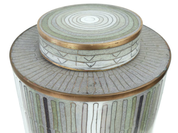 Pot à thé bambou vert de gris en cloisonné Fabienne Jouvin (détail)