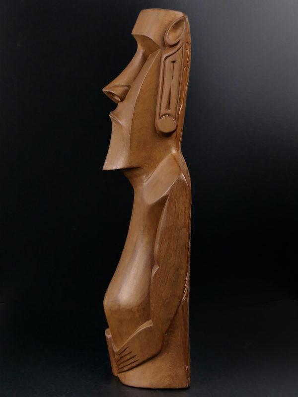 Grand Moaï Rapa Nui Île de Pâques en bois précieux ciselé (profil)