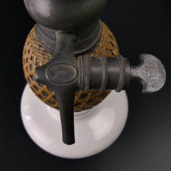 Siphon gazogène BRIET à cannage Eau de Seltz Paris Fin XIXe (détail)