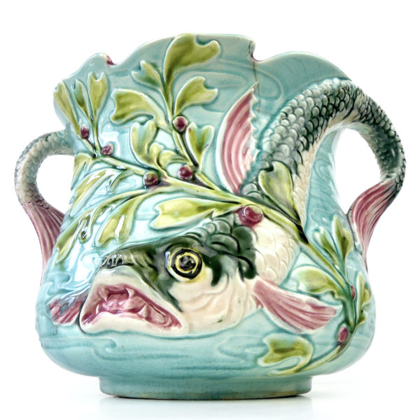 Cache-pot poissons en barbotine de la Faïencerie Onnaing 690 (face)