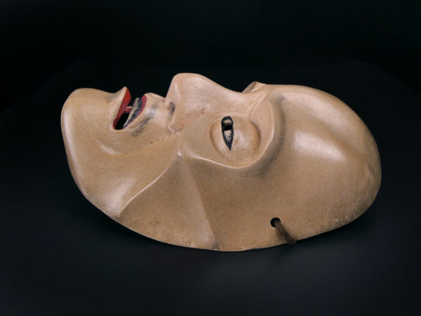 Masque Shunkan Nô en bois signé Wakino période Heisei Japon (profil)