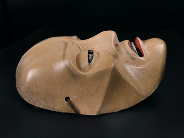Masque Shunkan Nô en bois signé Wakino période Heisei Japon (profil)
