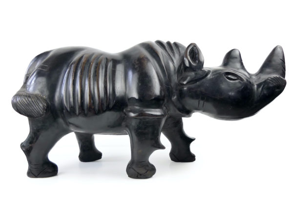 Grand rhinocéros massif monoxyle en bois dur Sculpture animalière africaine (profil)