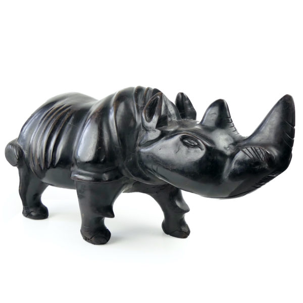 Grand rhinocéros massif monoxyle en bois dur Sculpture animalière africaine (3/4)